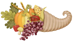 Elegant Thanksgiving Harvest Cornucopia Clipart with Autumn's Bountiful Produce
