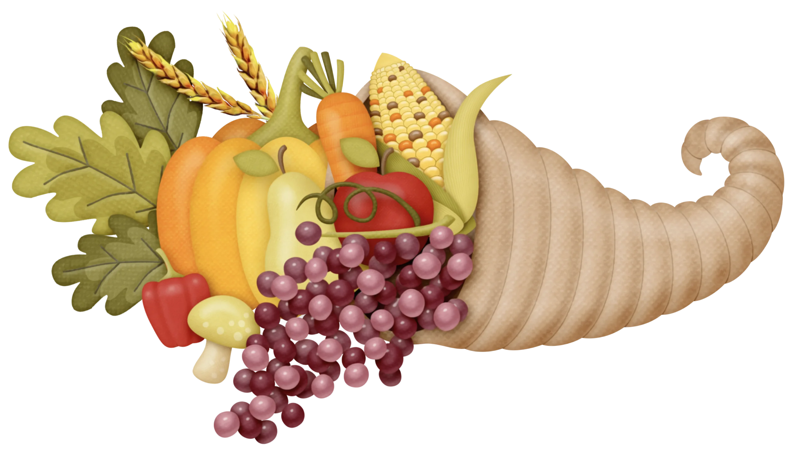 Elegant Thanksgiving Harvest Cornucopia Clipart with Autumn's Bountiful Produce