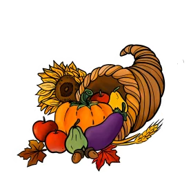 Festive Autumn Harvest Cornucopia Clipart with Seasonal Bounty