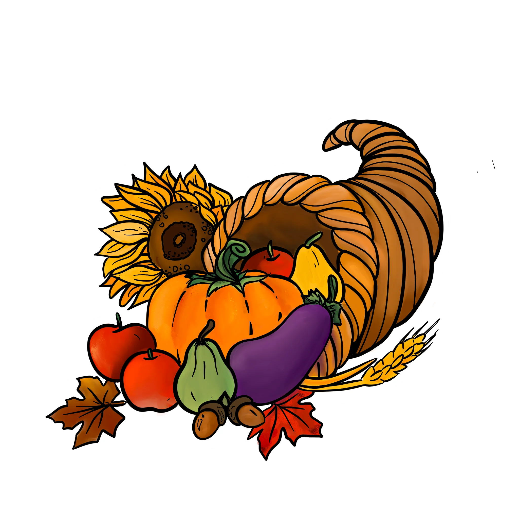 Festive Autumn Harvest Cornucopia Clipart with Seasonal Bounty