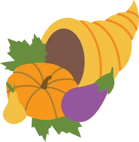 Festive Autumn Harvest Cornucopia Clipart with Seasonal Produce Illustration