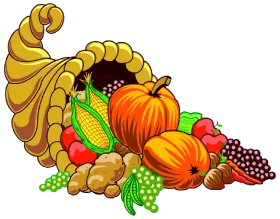 Festive Harvest Bounty Cornucopia Clipart: A Colorful Celebration of Autumn's Abundance