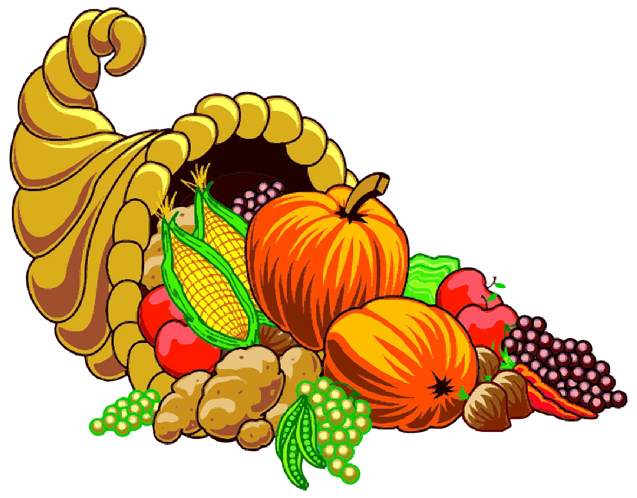 Festive Harvest Bounty Cornucopia Clipart: A Colorful Celebration of Autumn's Abundance