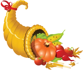 Golden Cornucopia Clipart Overflowing with Autumn Harvest Bounty and Seasonal Delights