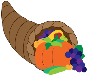 Traditional Thanksgiving Cornucopia Clipart: Bountiful Harvest of Colorful Fruits and Vegetables