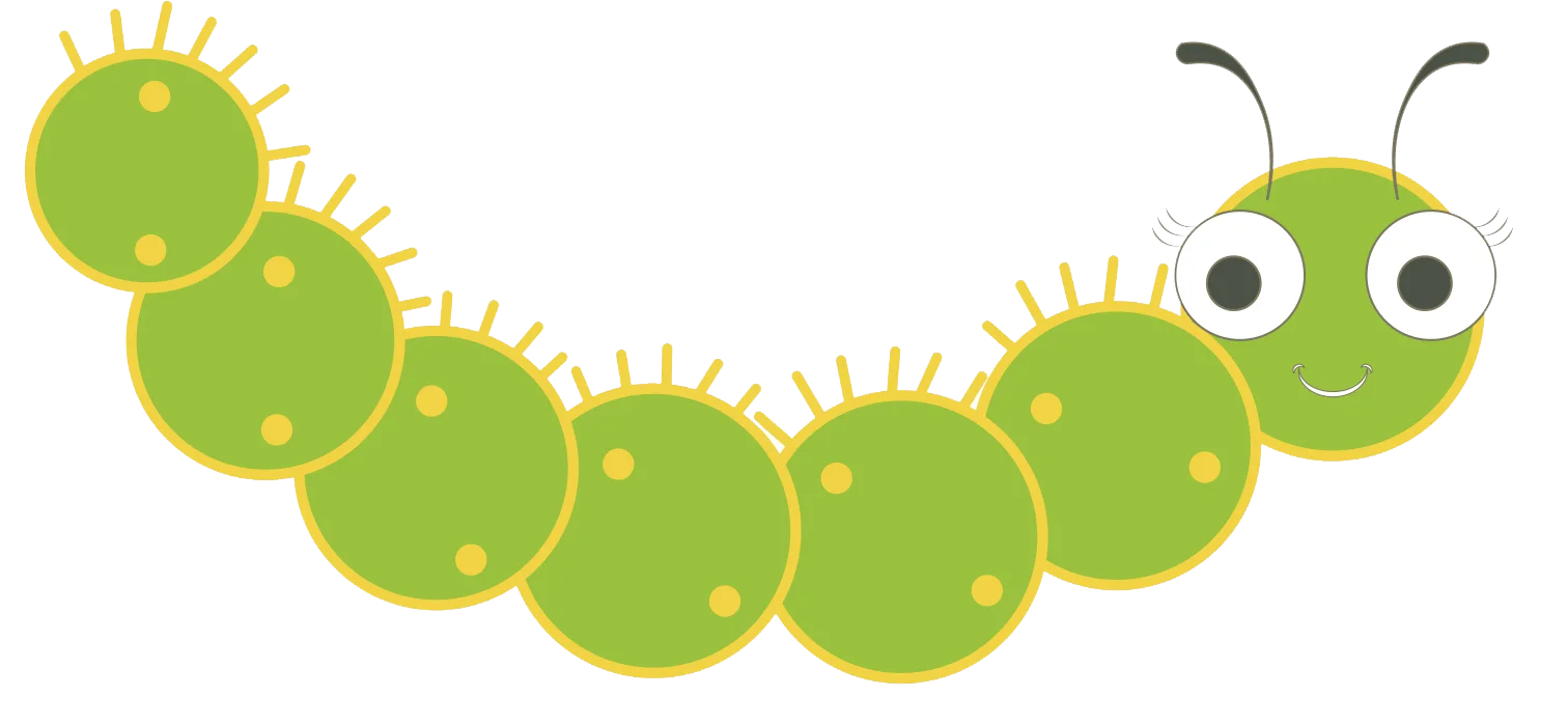 Adorable Green Caterpillar Clipart with Cute Cartoon Expression and Spiky Texture