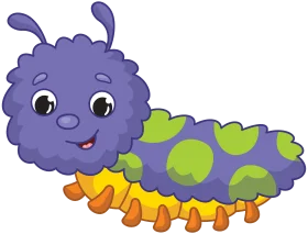 Adorable Purple and Green Cartoon Caterpillar Clipart with Cheerful Expression