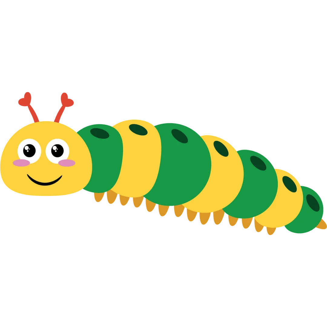 Cheerful Green and Yellow Caterpillar Clipart with Friendly Cartoon Style