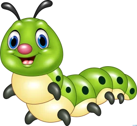 Cheerful Green Caterpillar Cartoon Clipart Design for Kids Illustration