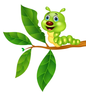 Cheerful Green Caterpillar Clipart Crawling on a Leafy Branch with Adorable Expression