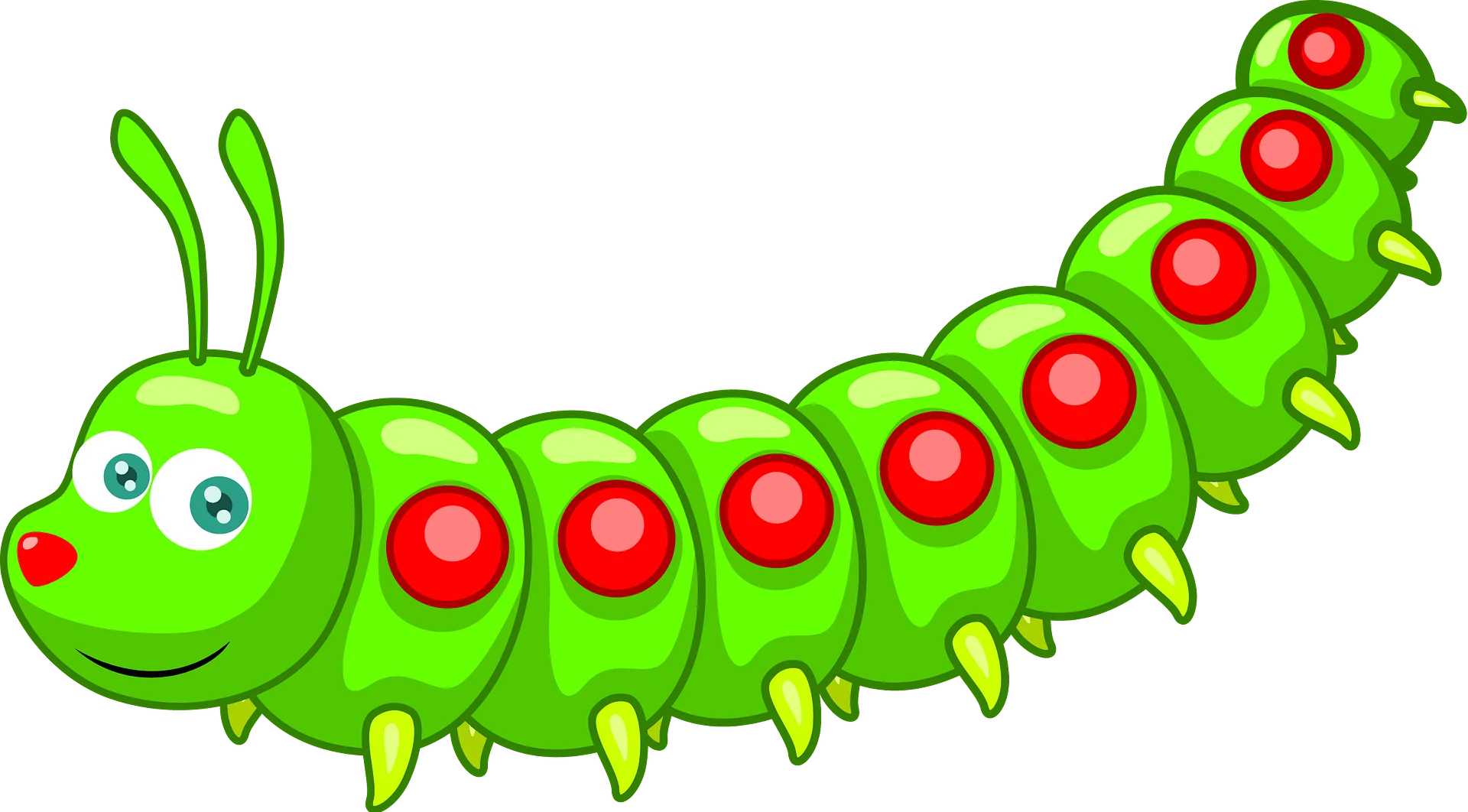 Cheerful Green Caterpillar Clipart with Playful Red Spot Design for Kids
