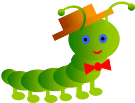 Cheerful Green Caterpillar Clipart with Whimsical Bowtie and Cap