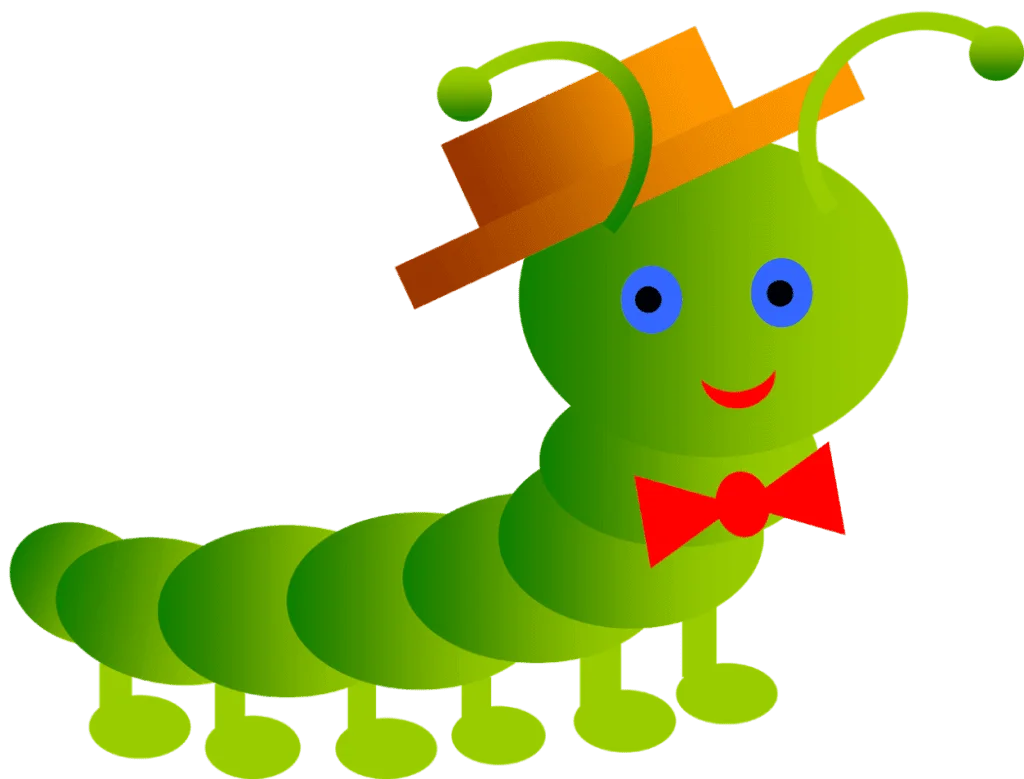 Cheerful Green Caterpillar Clipart with Whimsical Bowtie and Cap