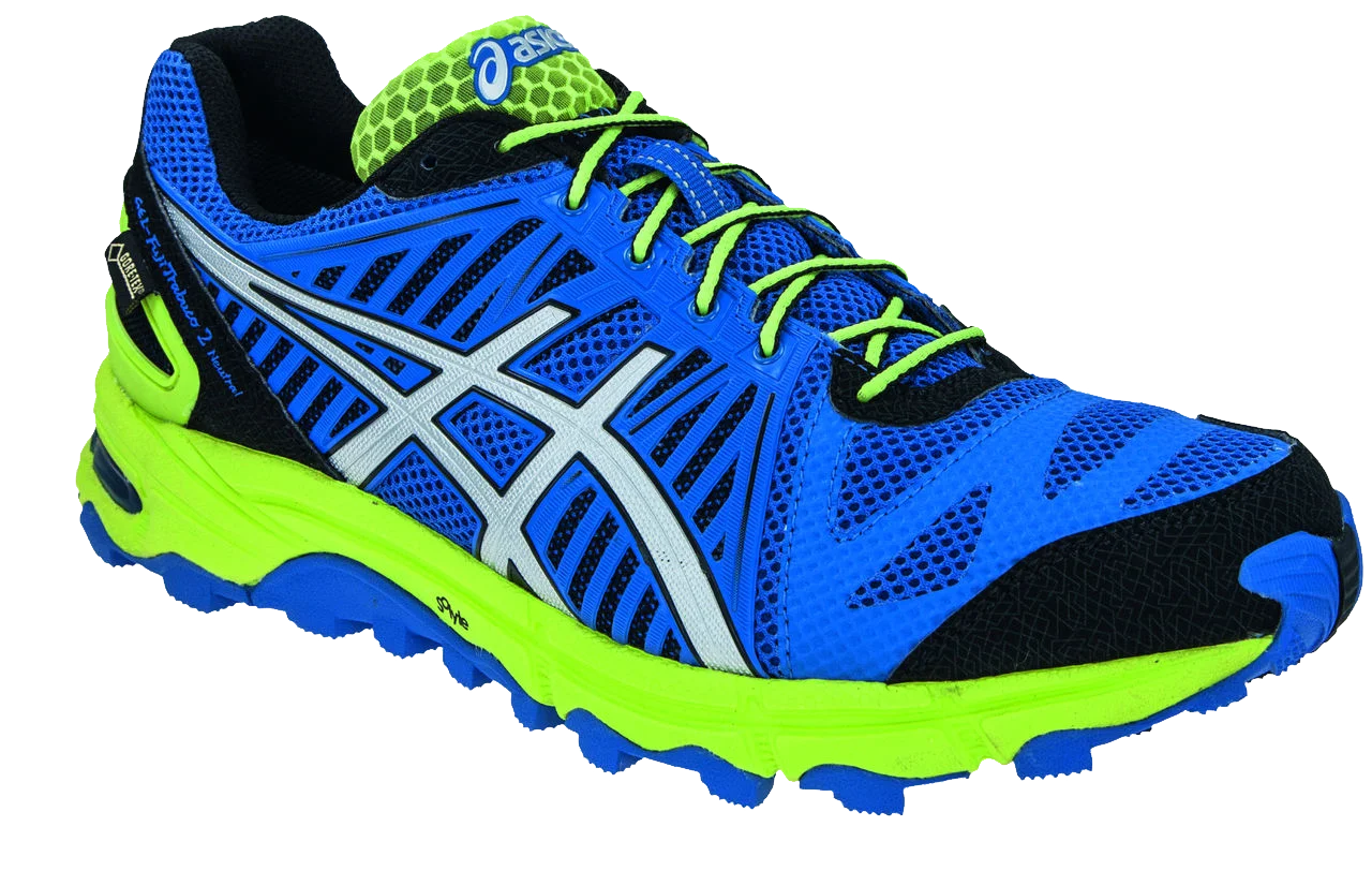 Dynamic ASICS Trail Running Shoe Clipart Design with Electric Blue and Lime Green