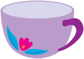 Elegant Pastel Purple Tea Cup with Soft Blue and Pink Floral Clipart Design