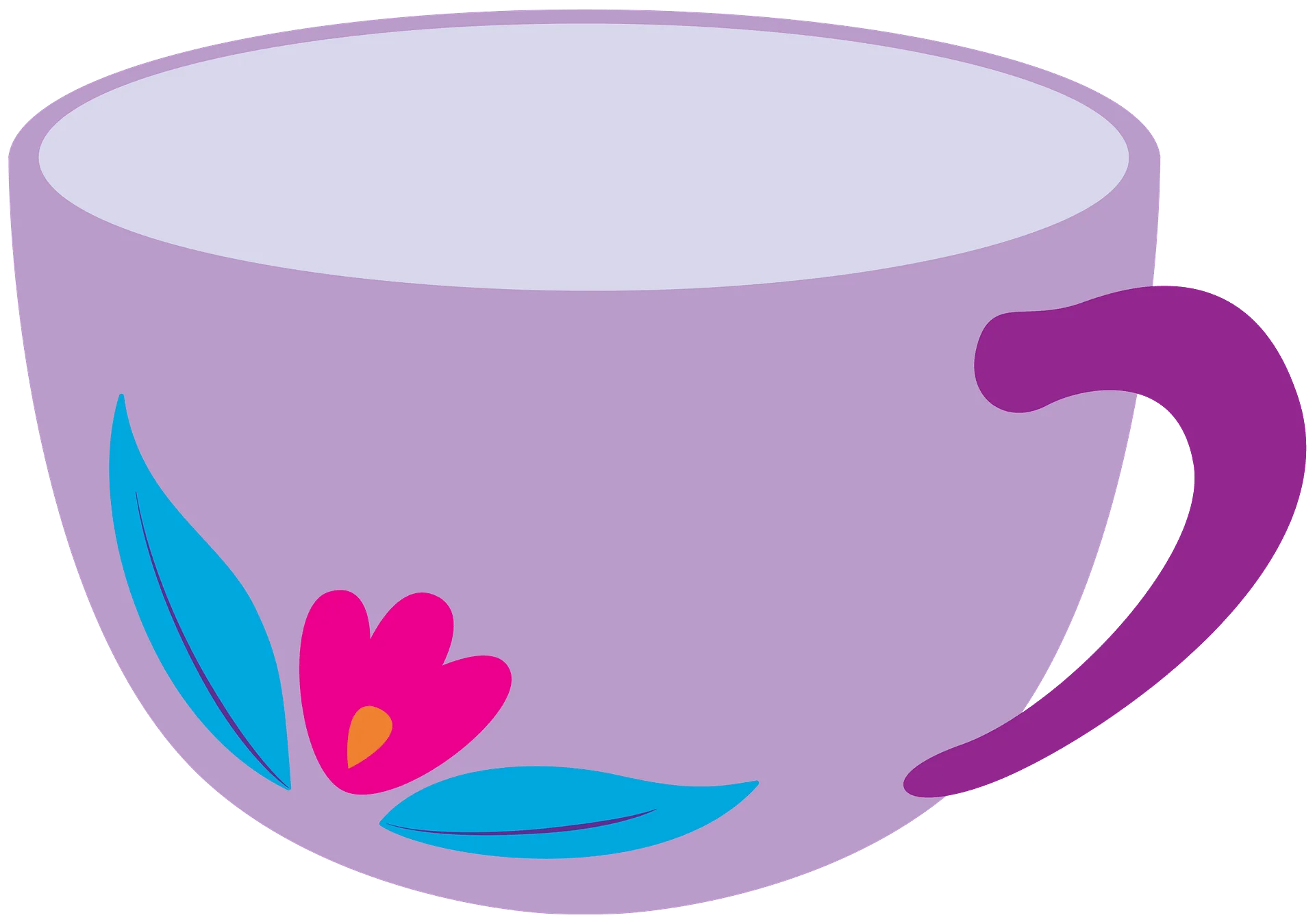 Elegant Pastel Purple Tea Cup with Soft Blue and Pink Floral Clipart Design