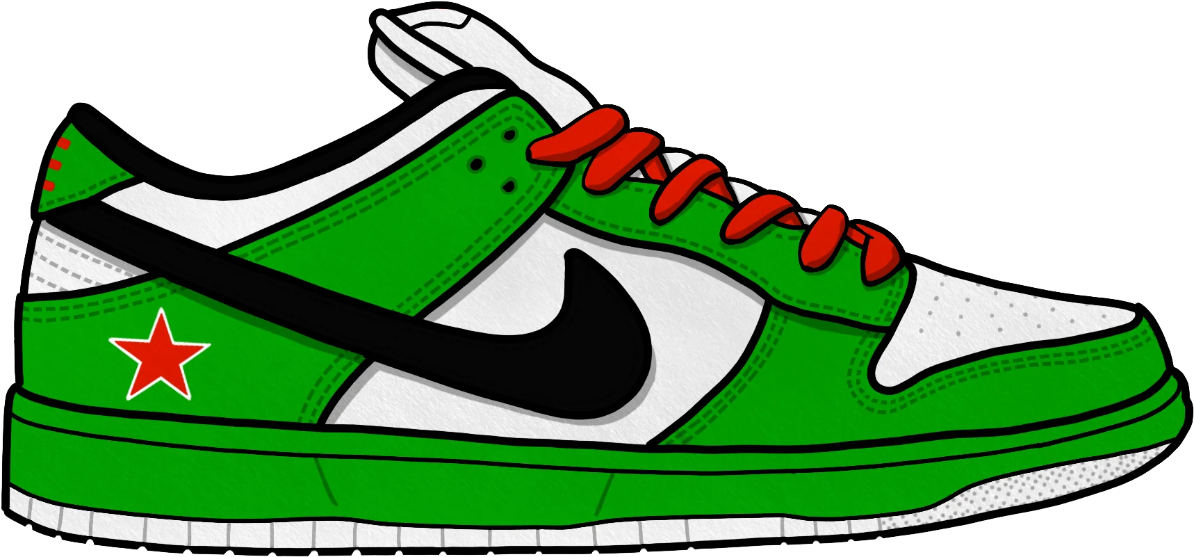 Nike SB Dunk Low Green Star Sneaker Clipart Design Illustration