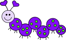 Playful Purple Caterpillar Clipart with Heart Antenna and Cheerful Design
