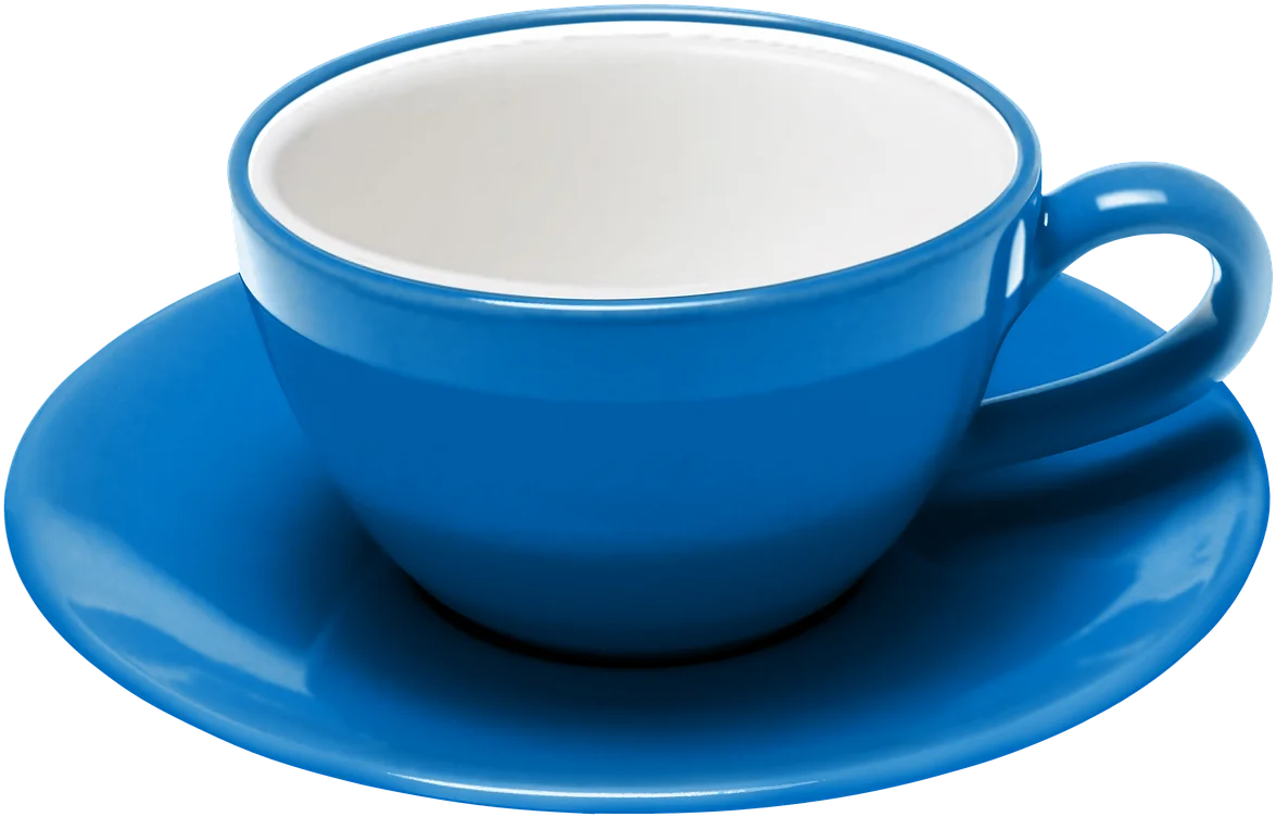 Serene Azure Ceramic Coffee Cup and Saucer Minimalist Clipart Design