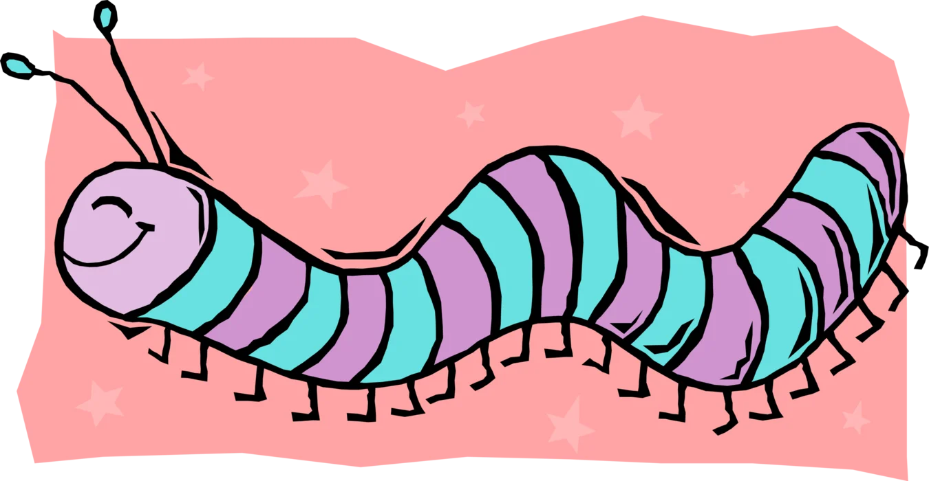 Whimsical Blue and Teal Striped Caterpillar Cartoon Clipart Illustration