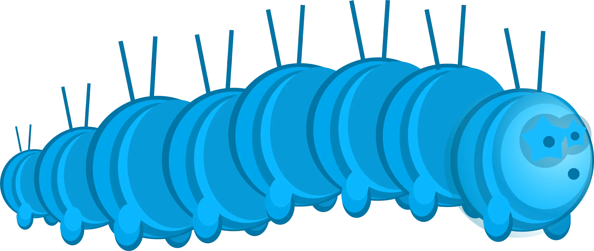 Whimsical Blue Caterpillar Clipart: A Playful Segmented Creature with Stylized Design