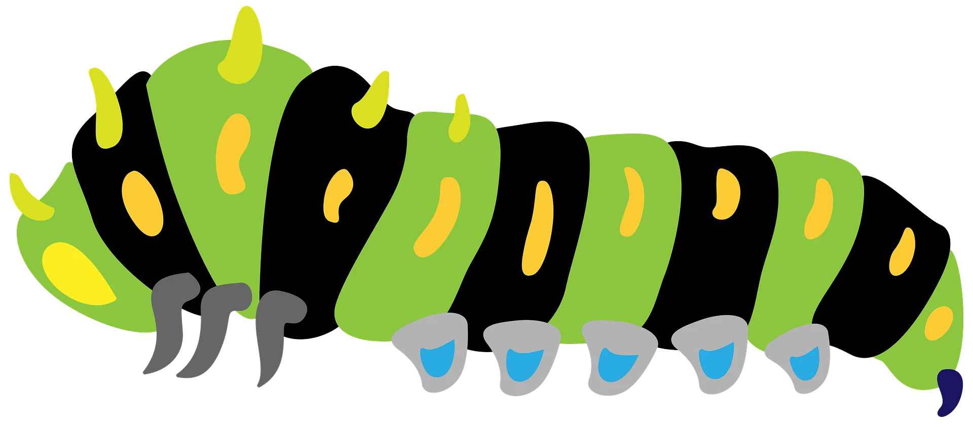 Whimsical Green and Black Cartoon Caterpillar Clipart with Playful Design