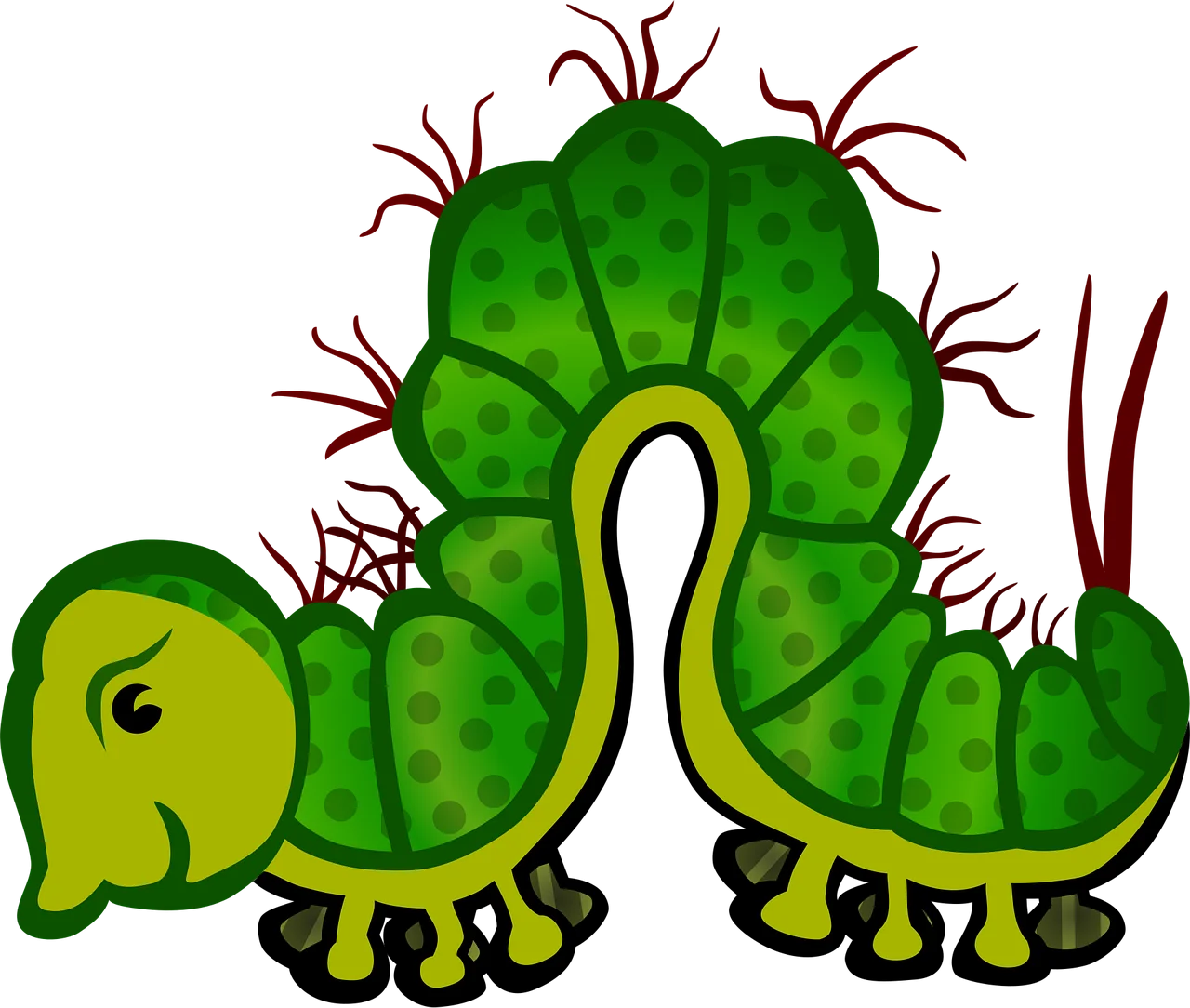 Whimsical Green Caterpillar Clipart with Playful Curved Body and Expressive Design