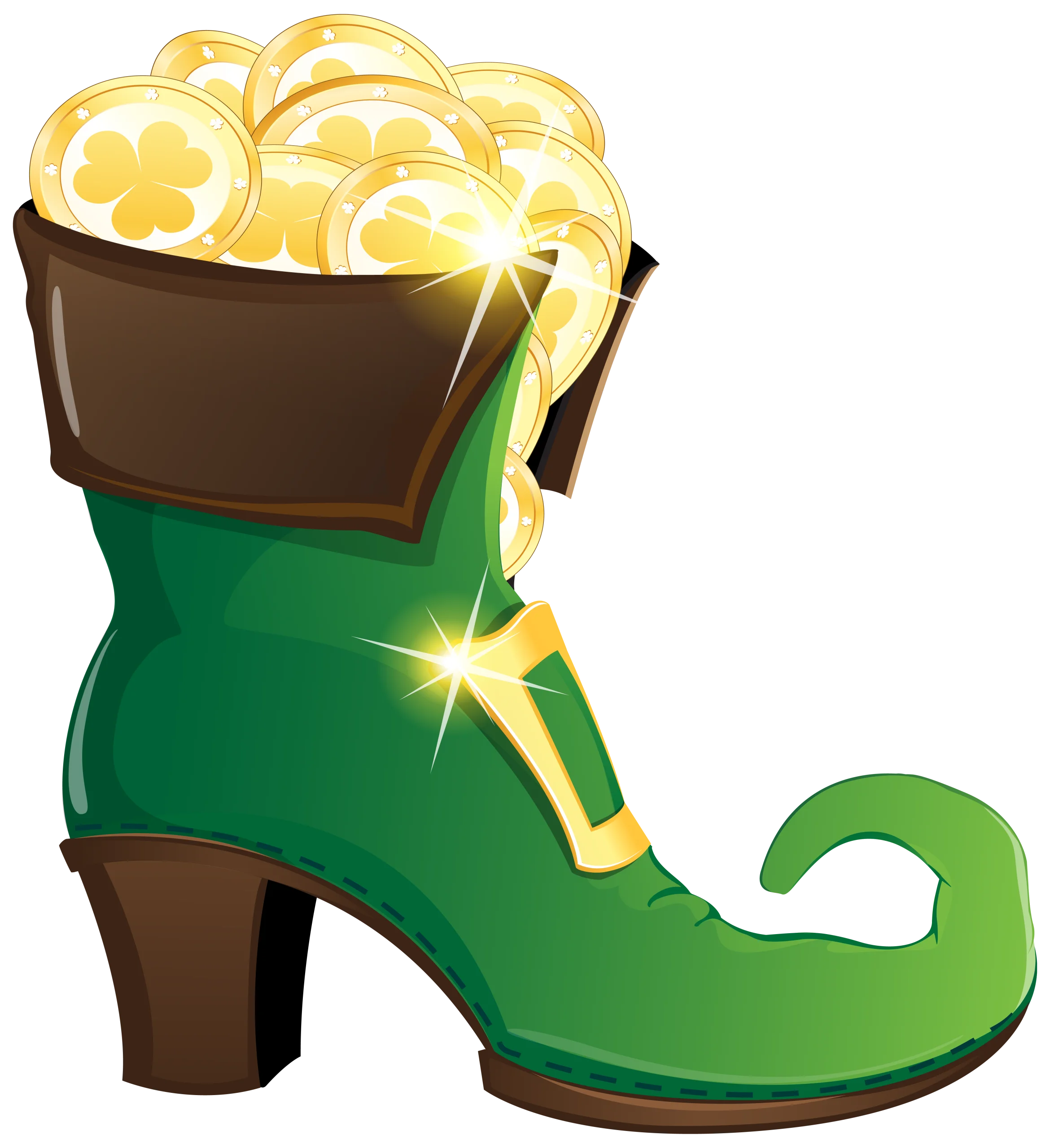 Whimsical Green Leprechaun Boot Clipart Overflowing with Golden Coins