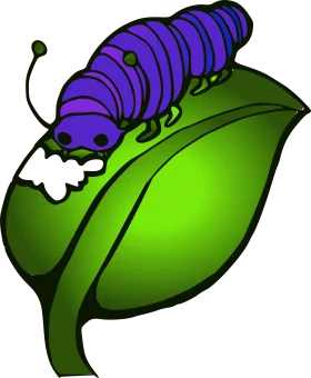 Whimsical Purple Caterpillar Munching on a Bright Green Leaf Clipart Design