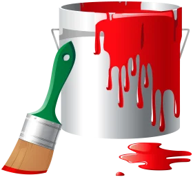 Artistic Paint Brush and Red Paint Bucket Clipart Design with Creative Dripping Effect