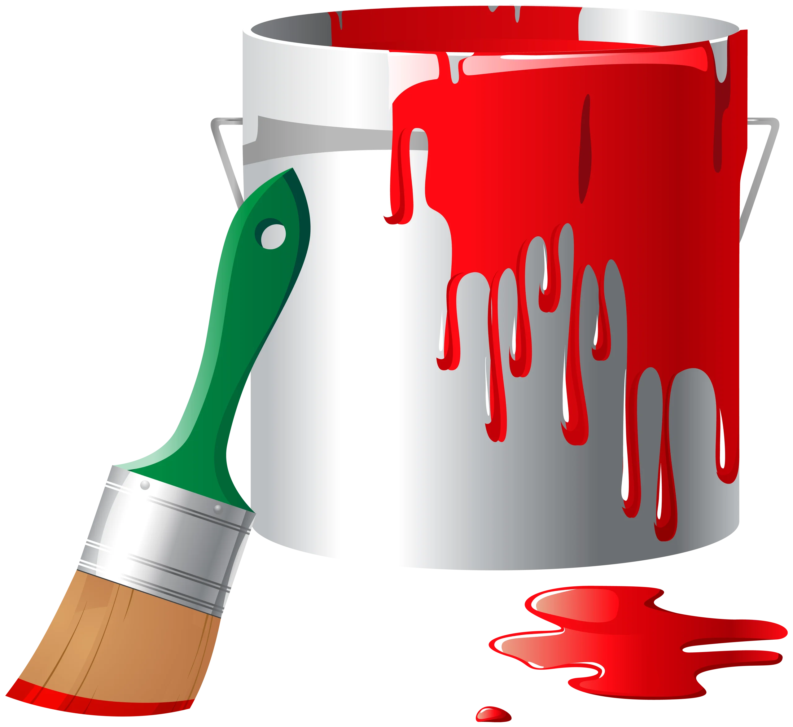 Artistic Paint Brush and Red Paint Bucket Clipart Design with Creative Dripping Effect