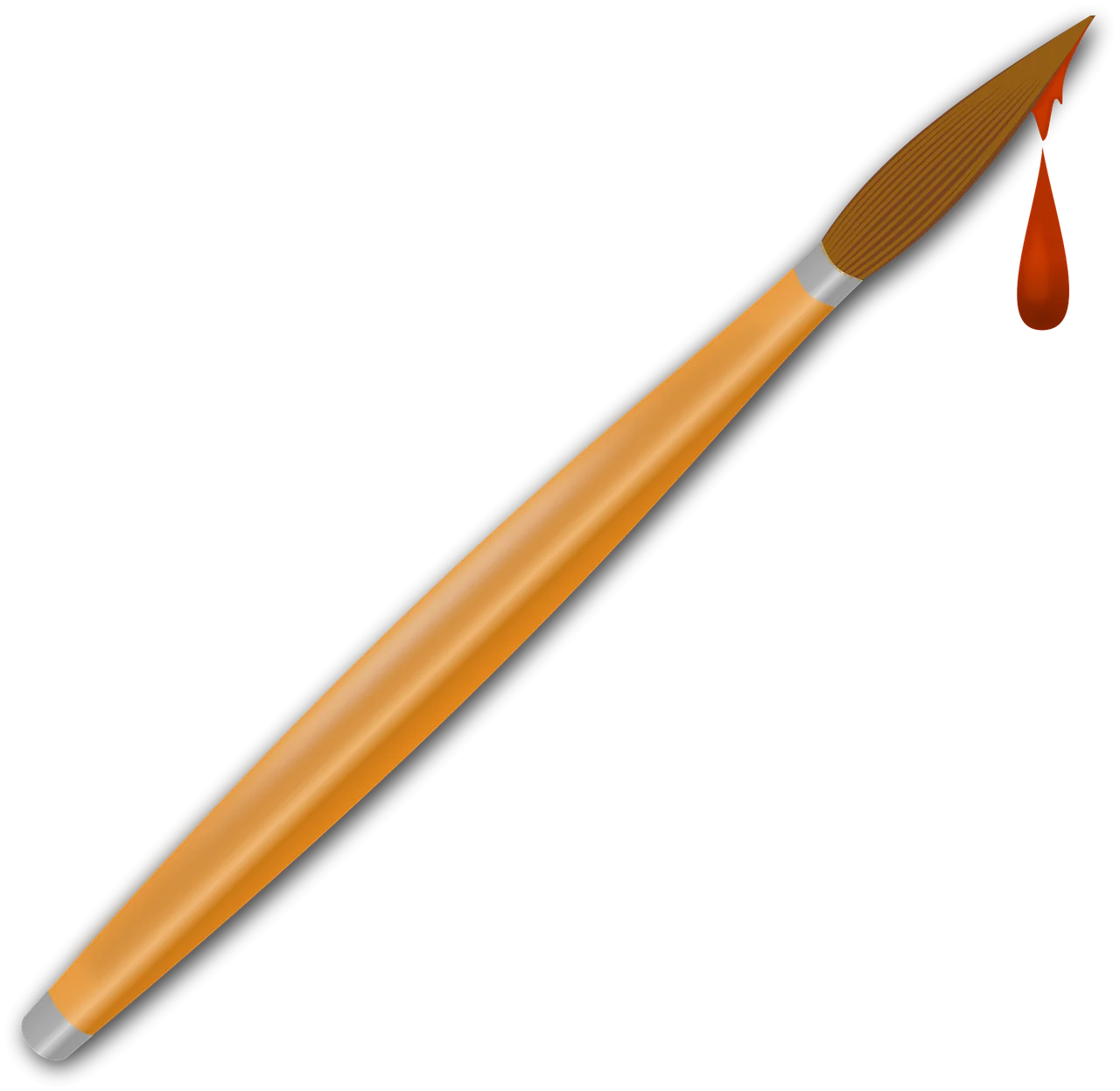 Artistic Paintbrush Clipart with Warm Golden Wooden Handle and Dripping Paint Tip