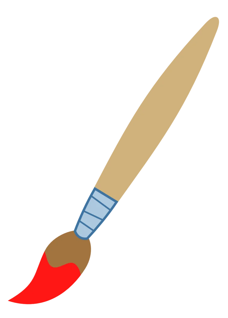 Classic Artistic Paint Brush Clipart with Warm Color Palette and Wooden Handle