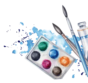 Watercolor Paint Palette Clipart with Artistic Brushes and Splattered Colors
