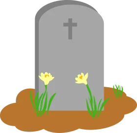 Serene Gray Tombstone Clipart with Delicate Yellow Flowers and Grassy Ground