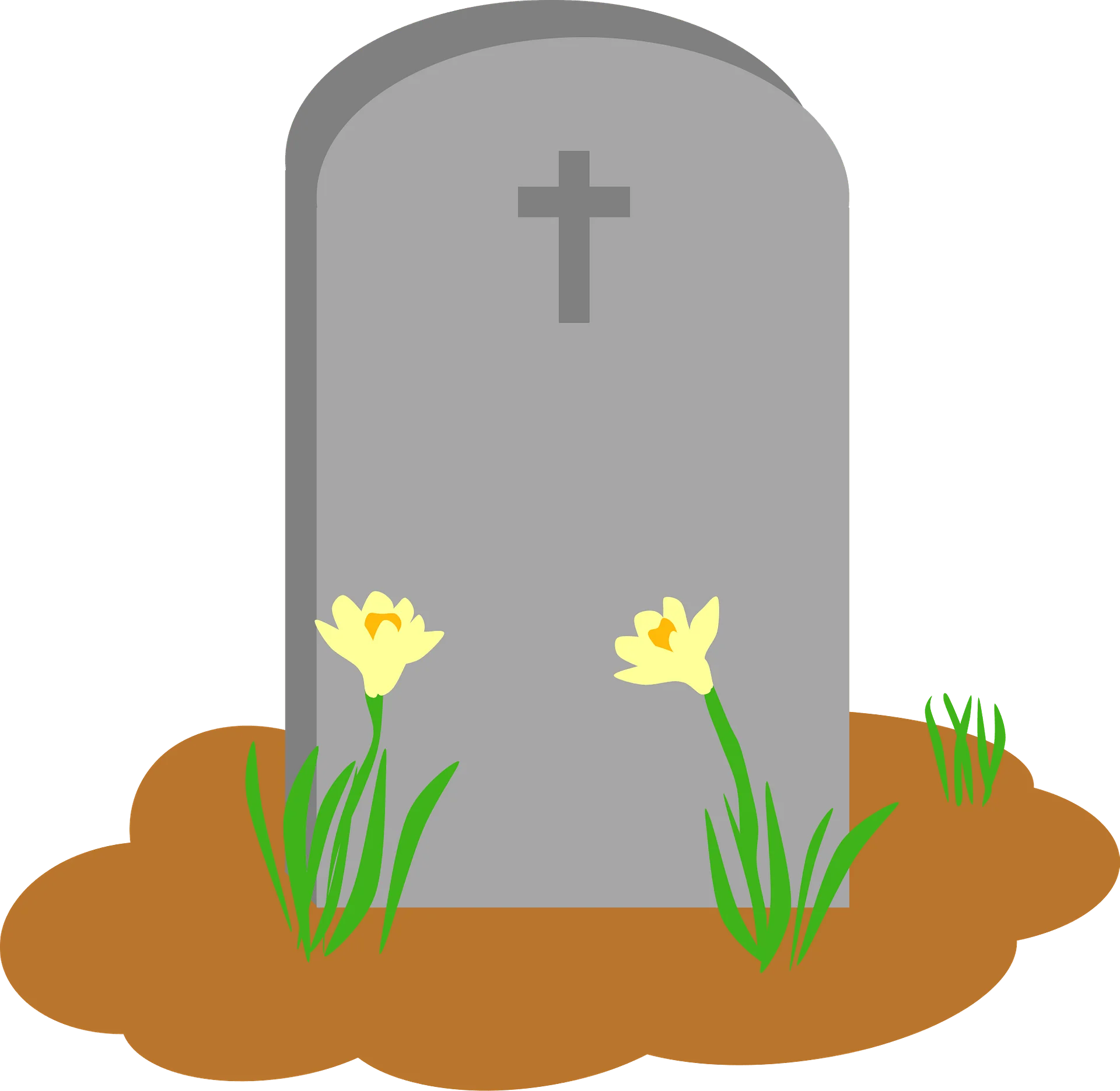 Serene Gray Tombstone Clipart with Delicate Yellow Flowers and Grassy Ground