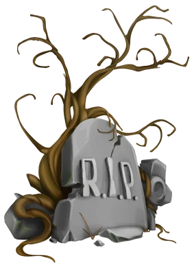 Haunting Monochromatic RIP Tombstone Clipart with Twisted Bare Tree Branches