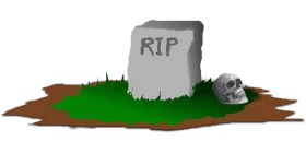 Somber Gravestone and Skull Resting on Grassy Ground - Melancholic Clipart Illustration