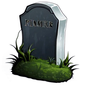 Eerie Monochromatic Tombstone Clipart with Mossy Grass and Shadowy Details