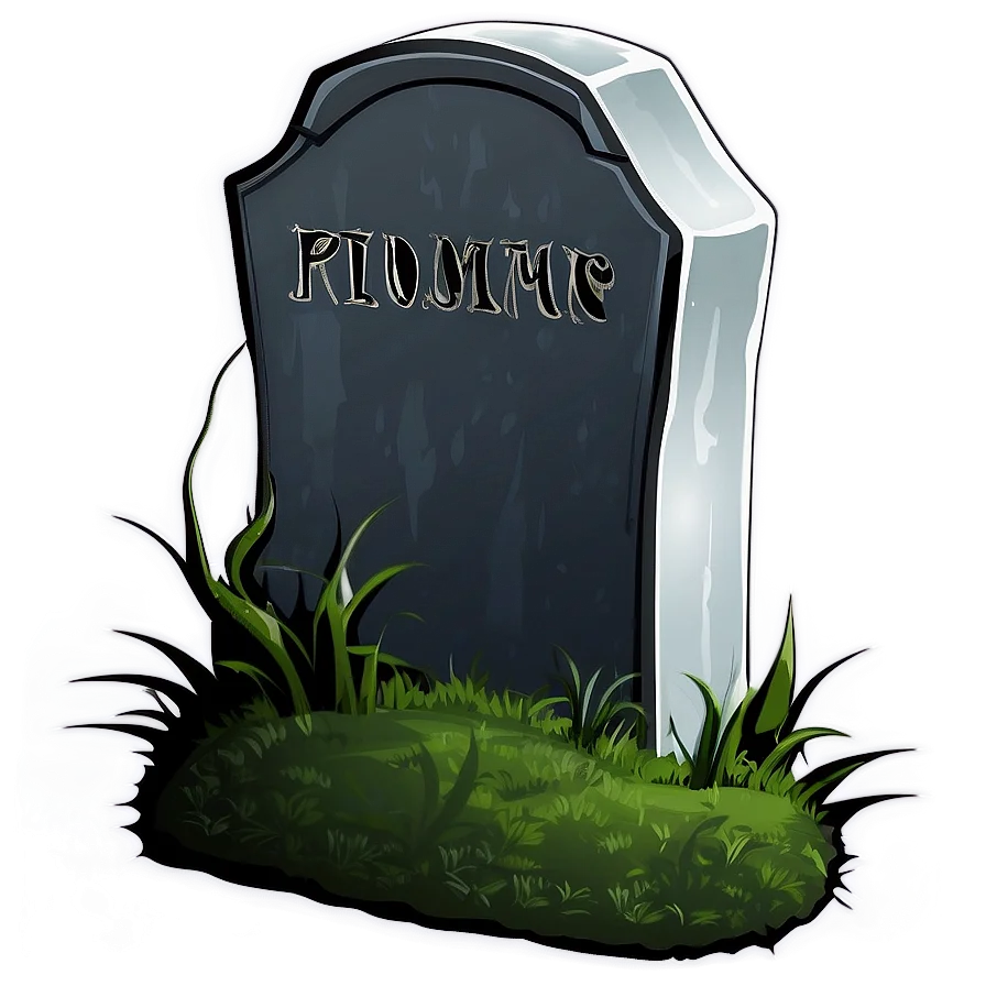 Eerie Monochromatic Tombstone Clipart with Mossy Grass and Shadowy Details