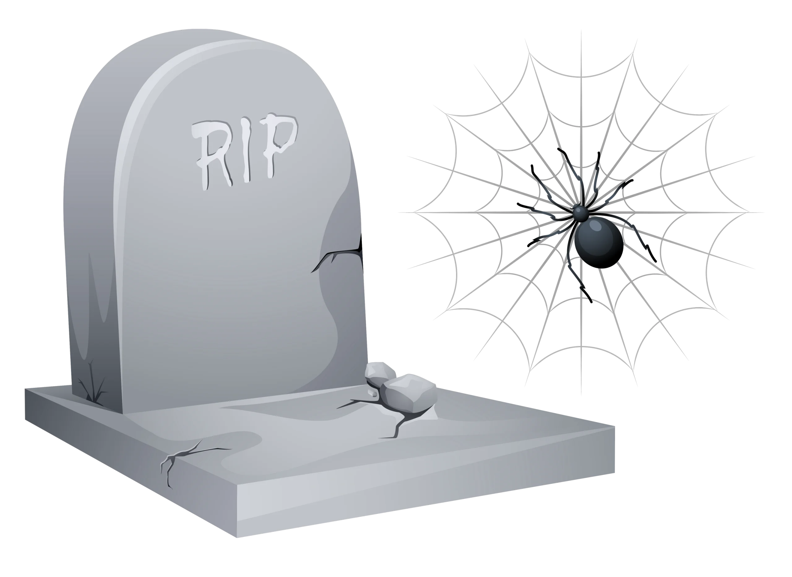 Haunting RIP Tombstone Clipart with Eerie Spider Web Illustration