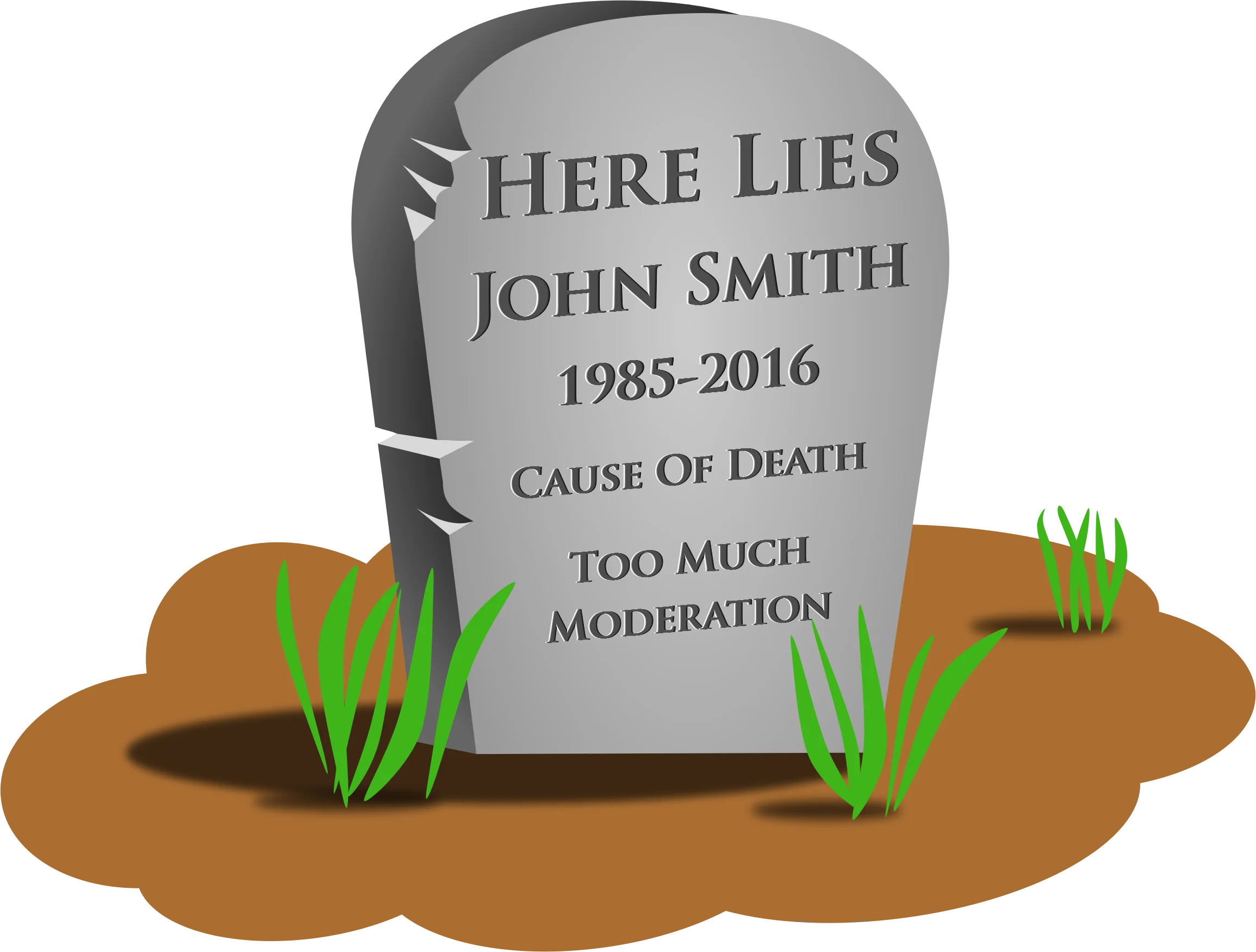 Humorous Tombstone Clipart Depicting Satirical Cause of Demise for John Smith