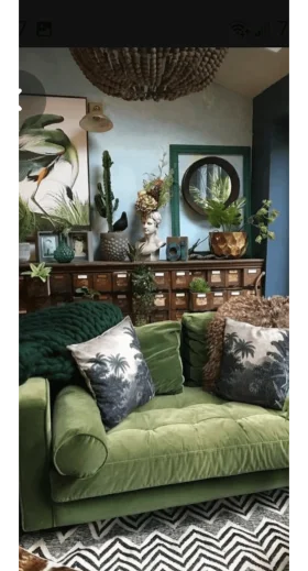Lush Green Botanical Haven: Vintage Botanical Clipart Living Room Sanctuary