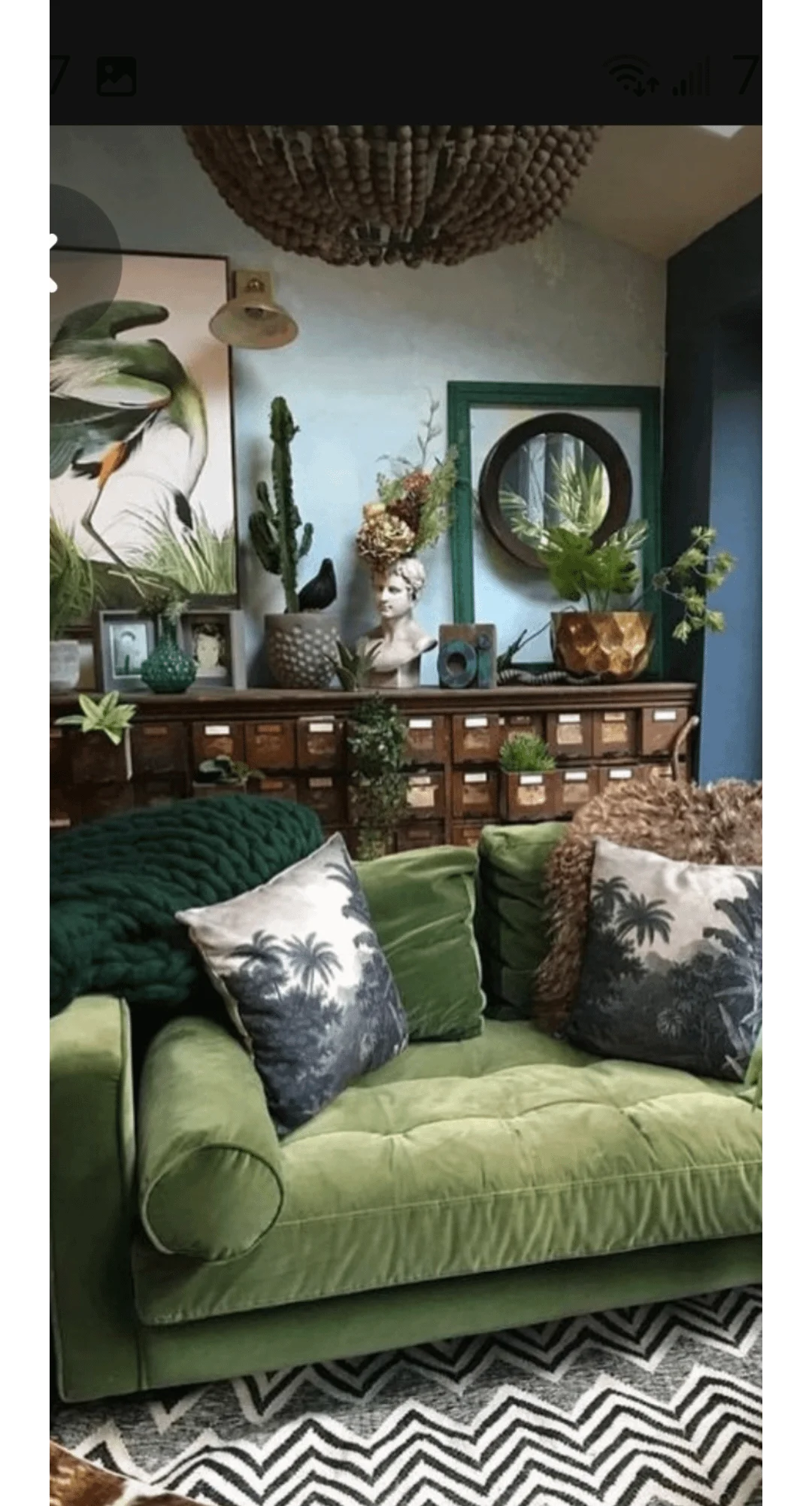 Lush Green Botanical Haven: Vintage Botanical Clipart Living Room Sanctuary