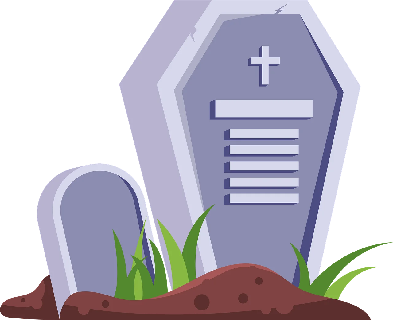 Serene Grayscale Cemetery Tombstones Minimalist Clipart Illustration
