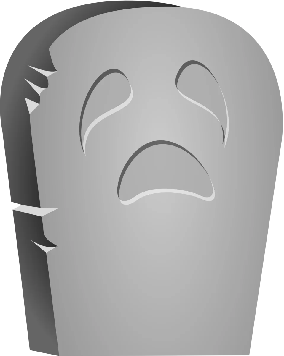 Somber Grayscale Tombstone Clipart with Melancholic Facial Expression
