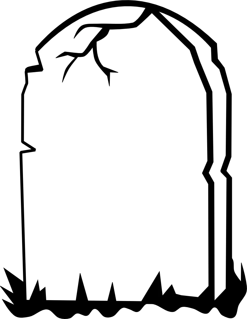 Vintage Black and White Tombstone Clipart with Cracked Silhouette and Grass