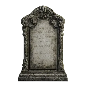 Vintage Gothic Gravestone Clipart with Ornate Scrollwork and Aged Stone Texture