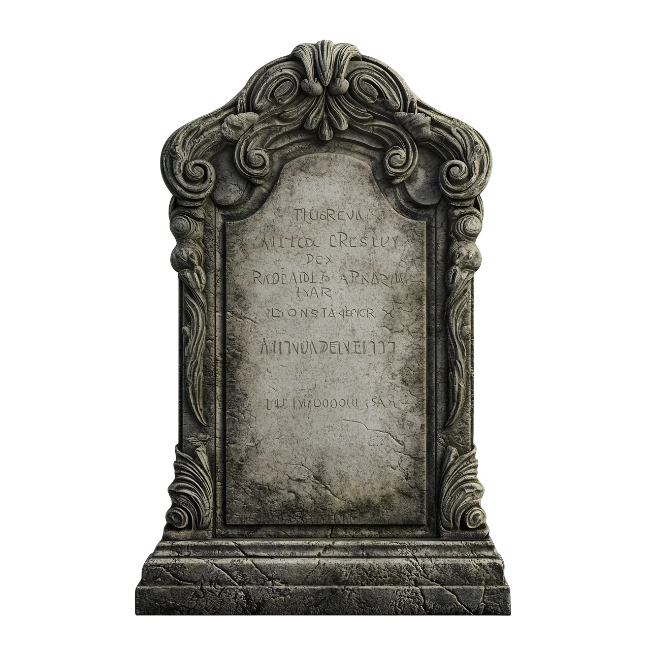 Vintage Gothic Gravestone Clipart with Ornate Scrollwork and Aged Stone Texture