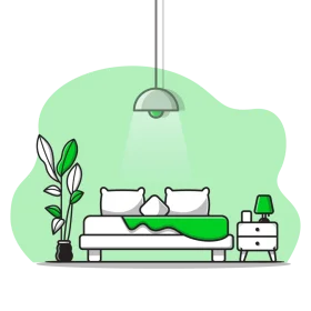 Minimalist Green and White Bedroom Interior Clipart with Stylish Decor Elements